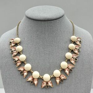 J CREW Necklace with White Resin Stones, Pink and Purple Rhinestones